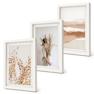 Composizione di 3 quadri Motivi vegetali astratti in stile rustico boho