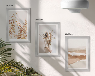 Composizione di 3 quadri Motivi vegetali astratti in stile rustico boho