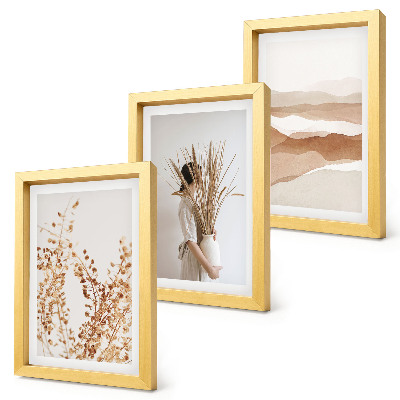 Composizione di 3 quadri Motivi vegetali astratti in stile rustico boho