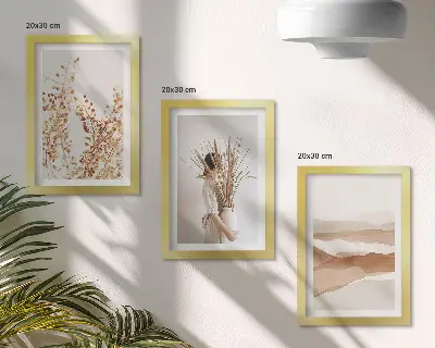 Composizione di 3 quadri con motivi vegetali astratti in stile rustico boho