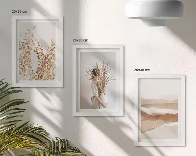 Composizione di 3 quadri con motivi vegetali astratti in stile rustico boho