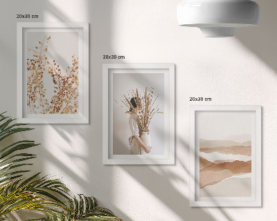 Composizione di 3 quadri Motivi vegetali astratti in stile rustico boho