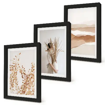 Composizione di 3 quadri con motivi vegetali astratti in stile rustico boho