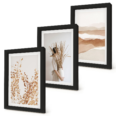 Composizione di 3 quadri Motivi vegetali astratti in stile rustico boho