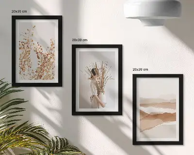 Composizione di 3 quadri con motivi vegetali astratti in stile rustico boho