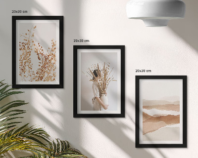 Composizione di 3 quadri Motivi vegetali astratti in stile rustico boho
