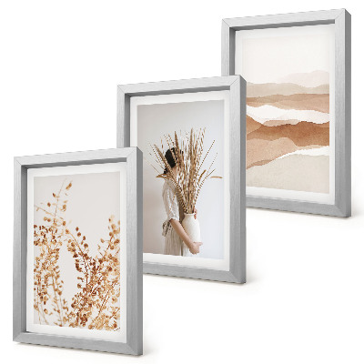 Composizione di 3 quadri Motivi vegetali astratti in stile rustico boho