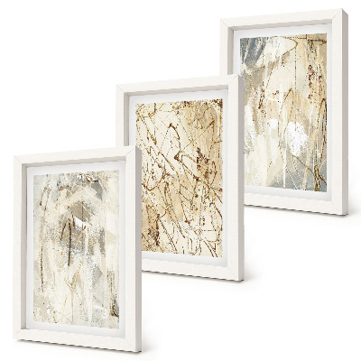 Trittico incorniciato Motivi astratti nelle tonalità del beige e del grigio