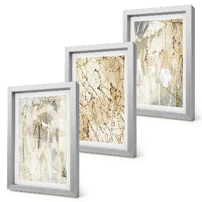 Trittico incorniciato Motivi astratti nelle tonalità del beige e del grigio