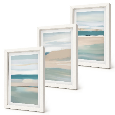 Composizione di 3 quadri Paesaggi astratti nei toni del blu e del beige