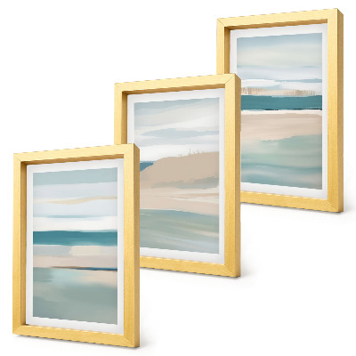 Composizione di 3 quadri Paesaggi astratti nei toni del blu e del beige
