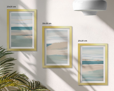 Composizione di 3 quadri Paesaggi astratti nei toni del blu e del beige