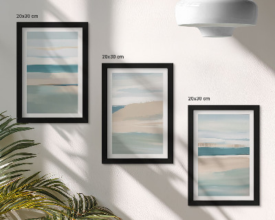 Composizione di 3 quadri Paesaggi astratti nei toni del blu e del beige
