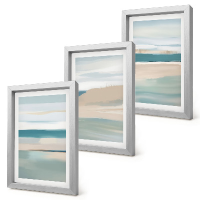 Composizione di 3 quadri Paesaggi astratti nei toni del blu e del beige