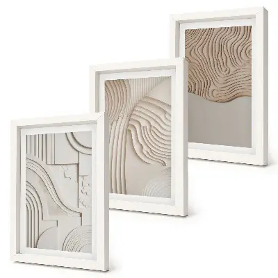 Trittico incorniciato con motivi astratti in tonalità beige e bianco