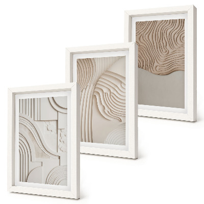 Trittico incorniciato Motivi astratti nelle tonalità del beige e del bianco