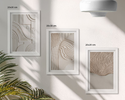 Trittico incorniciato Motivi astratti nelle tonalità del beige e del bianco
