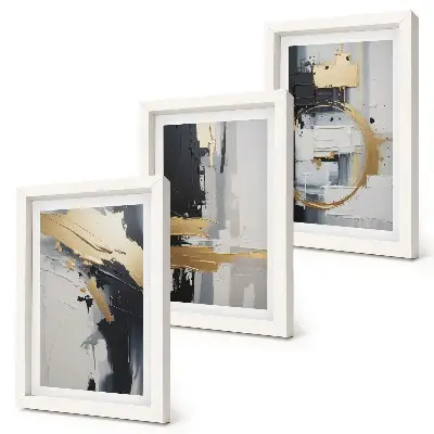 Composizione di 3 quadri con stampe pittoriche astratte in bianco e nero