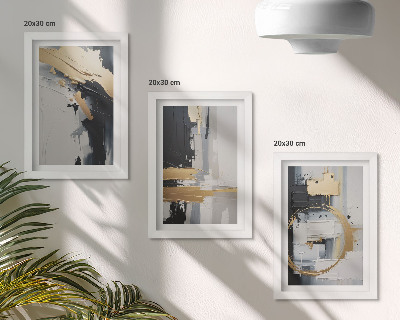 Composizione di 3 quadri Composizioni pittoriche astratte in bianco e nero