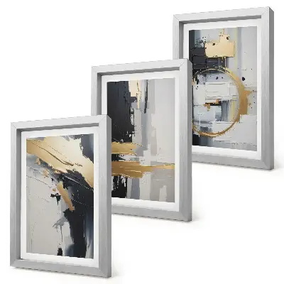 Composizione di 3 quadri con stampe pittoriche astratte in bianco e nero