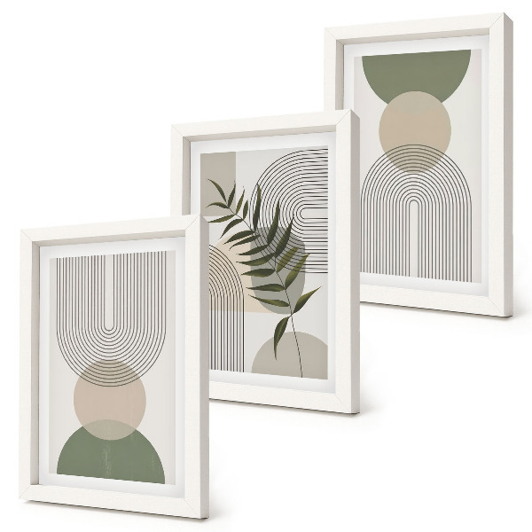 Trittico incorniciato Forme astratte nelle tonalità del verde e del beige