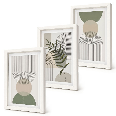 Trittico incorniciato Forme astratte nelle tonalità del verde e del beige