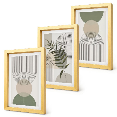 Trittico incorniciato Forme astratte nelle tonalità del verde e del beige