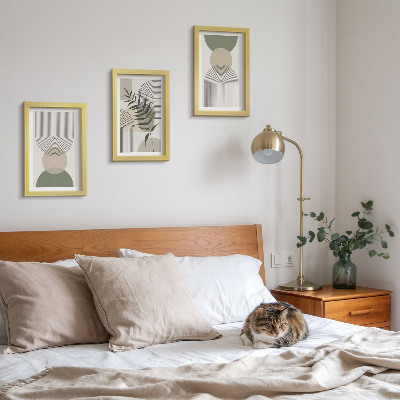 Trittico incorniciato Forme astratte nelle tonalità del verde e del beige