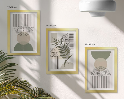 Trittico incorniciato Forme astratte nelle tonalità del verde e del beige
