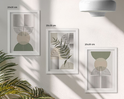 Trittico incorniciato Forme astratte nelle tonalità del verde e del beige