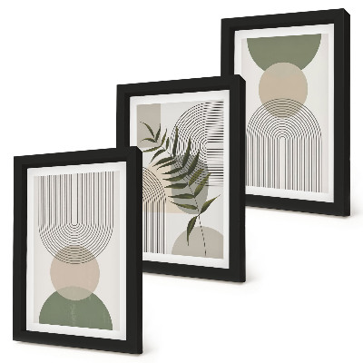 Trittico incorniciato Forme astratte nelle tonalità del verde e del beige