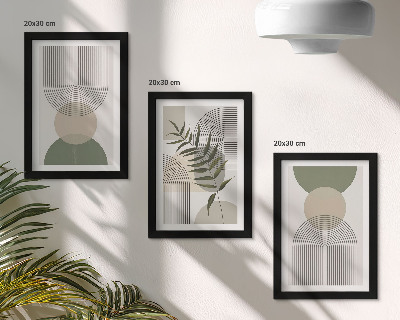 Trittico incorniciato Forme astratte nelle tonalità del verde e del beige