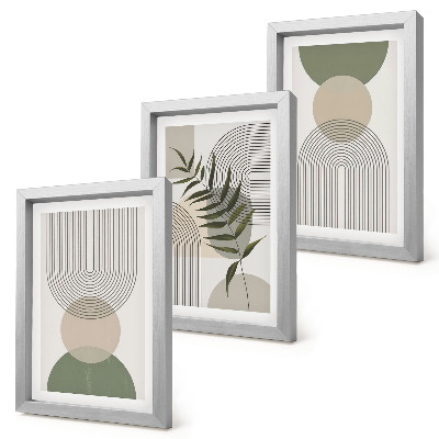 Trittico incorniciato Forme astratte nelle tonalità del verde e del beige