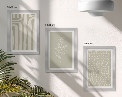 Trittico incorniciato Motivi vegetali e geometrici in colori tenui