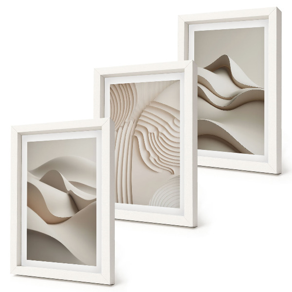 Composizione di 3 quadri Onde e strutture astratte in diverse tonalità di beige