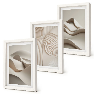 Composizione di 3 quadri Onde e strutture astratte in diverse tonalità di beige