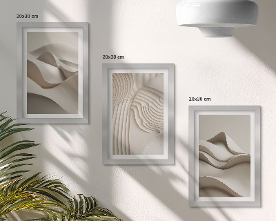 Composizione di 3 quadri Onde e strutture astratte in diverse tonalità di beige