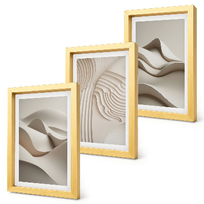 Composizione di 3 quadri Onde e strutture astratte in diverse tonalità di beige