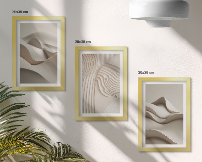 Composizione di 3 quadri Onde e strutture astratte in diverse tonalità di beige