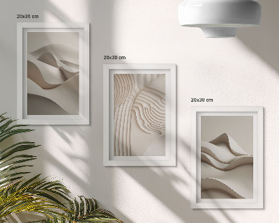 Composizione di 3 quadri Onde e strutture astratte in diverse tonalità di beige