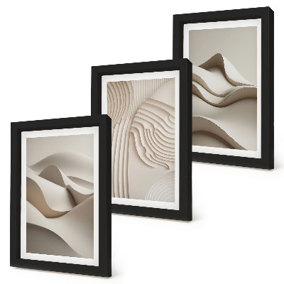 Composizione di 3 quadri Onde e strutture astratte in diverse tonalità di beige