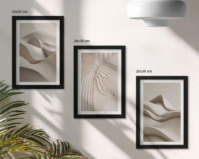 Composizione di 3 quadri Onde e strutture astratte in diverse tonalità di beige