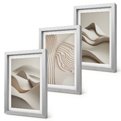 Composizione di 3 quadri Onde e strutture astratte in diverse tonalità di beige