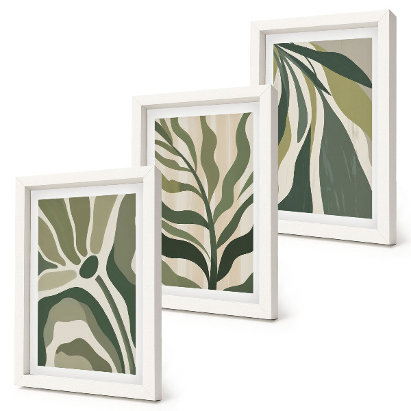 Trittico incorniciato Illustrazioni di foglie dipinte in diverse tonalità di verde