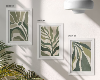 Trittico incorniciato Illustrazioni di foglie dipinte in diverse tonalità di verde