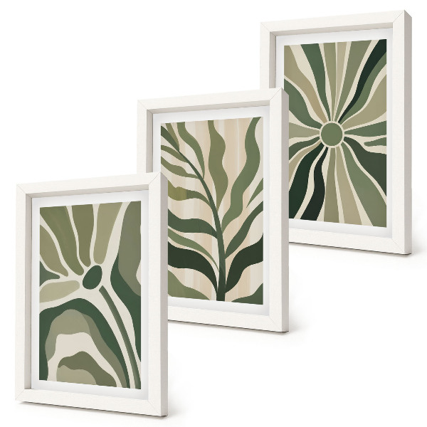 Composizione di 3 quadri Fantasie floreali nelle tonalità del verde e del beige