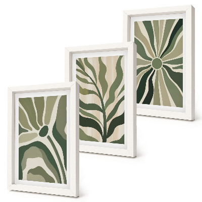 Composizione di 3 quadri Fantasie floreali nelle tonalità del verde e del beige