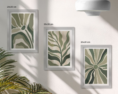 Composizione di 3 quadri Fantasie floreali nelle tonalità del verde e del beige