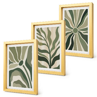 Composizione di 3 quadri Fantasie floreali nelle tonalità del verde e del beige