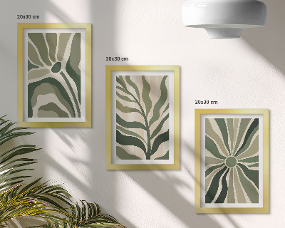 Composizione di 3 quadri Fantasie floreali nelle tonalità del verde e del beige